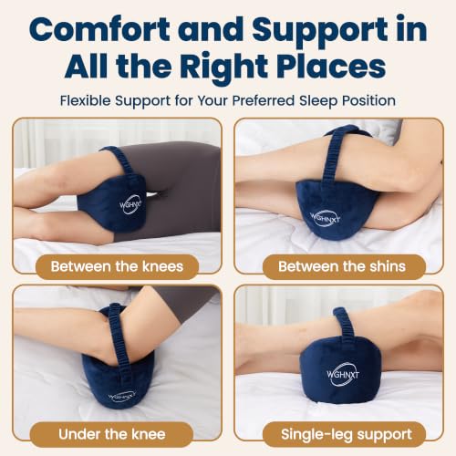 Knee Pillow for Side Sleepers,Memory Foam Leg Pillow with Strap,Between the Knees Pillows for Side Sleeping,Support Cushion for Sciatica,Back,Hip,Knee,Joints and Spine Alignment,Navy Navy