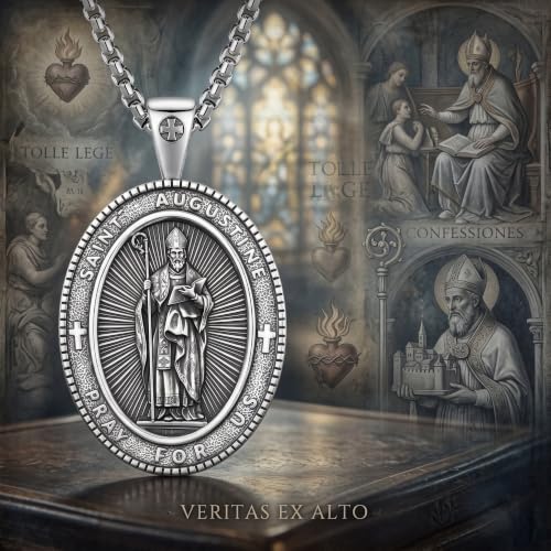 CRMAD St Benedict/St Michael/St Christopher/Virgin Mary/St Joseph/St Anthony Saint Pendant Bible Verse Prayer Necklace Religious Jewelry for Men Women Saint Augustine