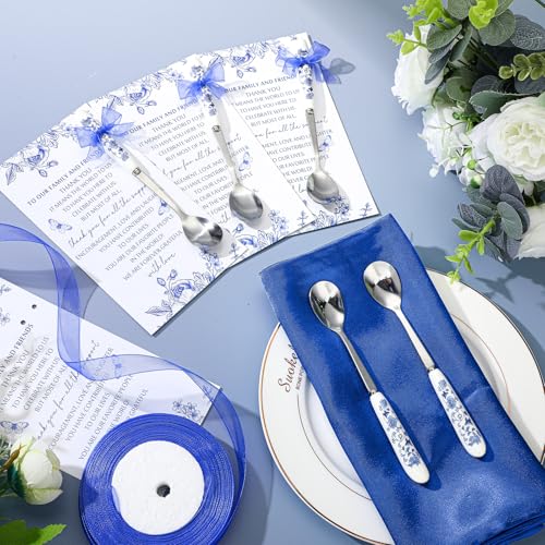 Teenyyou 30 Sets Bridal Shower Favors Ceramic Tea Spoons,Something Blue Something Blue