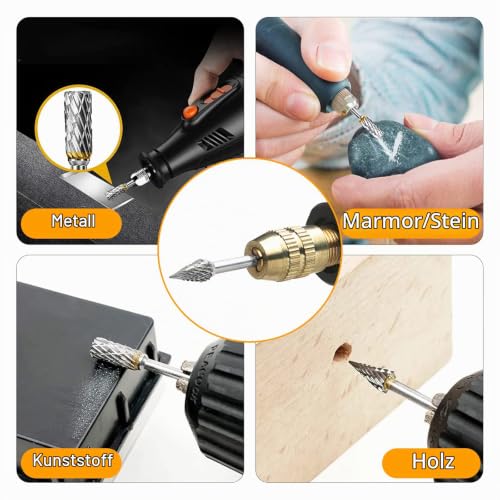 SoundZero 6 Piece Carbide Router Bit Set Double Cut Burr 1/8" | Carbide Rotary Cutter Set End Mill with Shank, for Grinder, Carving, Metal Polishing, Engraving, Drilling