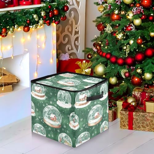 Snow Globe Christmas Ornament Storage Box with Adjustable Dividers Stores up to 64-3 Inch Holiday Ornaments, 13 x 13 Inch Xmas Storage Containers A03