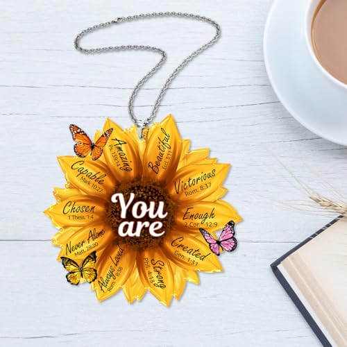Sunflower Gifts for Women - Sunflower Car Rearview Mirror Hanging Accessories - Birthday, Christian Gifts for Women - Christmas Ornament & Car Hanging Decoration