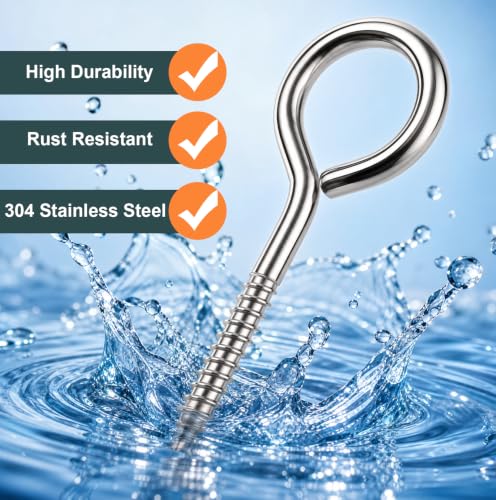 40 pack exsulity M5 2.56-inch 304 stainless steel screw eyes, heavy-duty eye screws