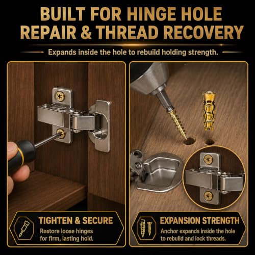 Tvisenva 30-pack gold expansion screws, 6×14mm, for cabinet and door hinge repair in tile, stone, and wood