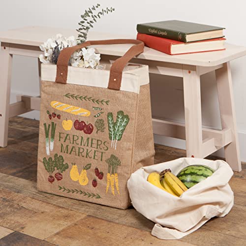 Now Designs reusable farmers market tote bag with sturdy handles and spacious interior for grocery shopping.