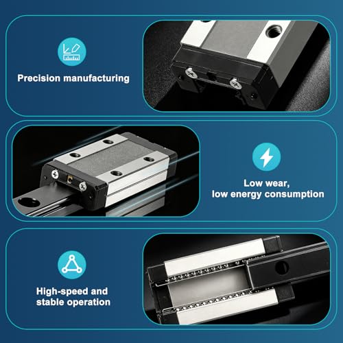 sourcing map 2 Pcs MGN9 500mm Linear Sliding Rail Guide with MGN9H Sliding Carriage Block and Mini Guide, Linear Motion Guideway for Mini Engraving CNC Machine 3D Printer