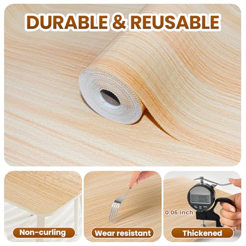 Drawer Shelf Liner for Kitchen Cabinets Non-Adhesive, Non Slip Shelf Paper Waterproof Thickened Cabinet Liners for Shelves, Strong Grip Mats for Cupboard, Dresser, Pantry, Wood-Grain, 23.6 in x 10 FT 23.6"W x 118.1"L Wood Grain Pattern