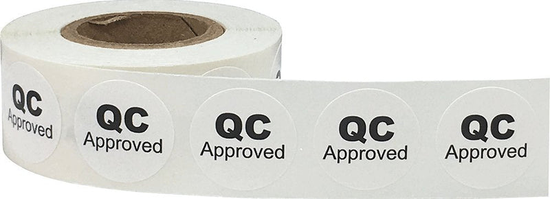 White Circle with Black QC Approved Dot Stickers, 3/4 Inch Round, 500 Labels on a Roll
