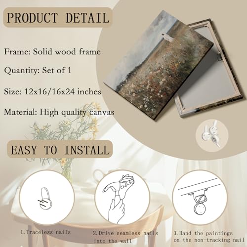 KYHDCJUB Jesus Canvas Wall Art Christian Wildflowers Painting Jesus Leaves the 99 Sheep Wall Art Christian Prints Wall Decor Religious Pictures Artwork for Living Room Bedroom Office Church 12x16 In Jesus Wildflowers 16"L x 12"W