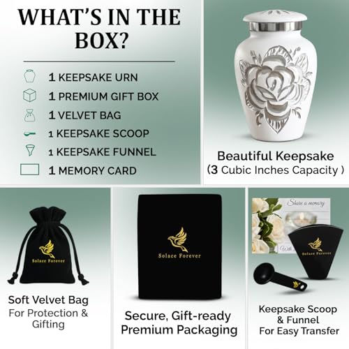 Cremation Urn for Ashes - Handcrafted Large Urn for Ashes with Velvet Bag - Adult Urns for Human Ashes Men & women Remains - Honour Your Loved One with Rose Urns For Ashes Adult (Pearl White, Small) S Pearl White