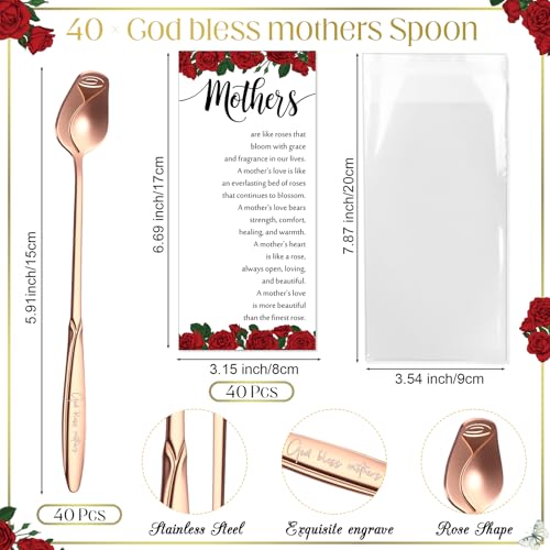 40 Sets Mothers Day Gifts for Church God Bless Mothers Teaspoons Bible Verse Tea Spoons with Inspirational Cards coffee Spoon Souvenirs Christian Gift for Mom Women Paster's Wife (Bud Rose) 40 Bud Rose