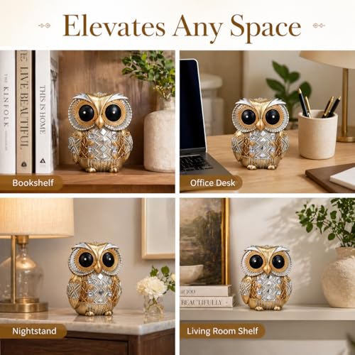 Gold Owl Statue Small Figurine Shelf Decor