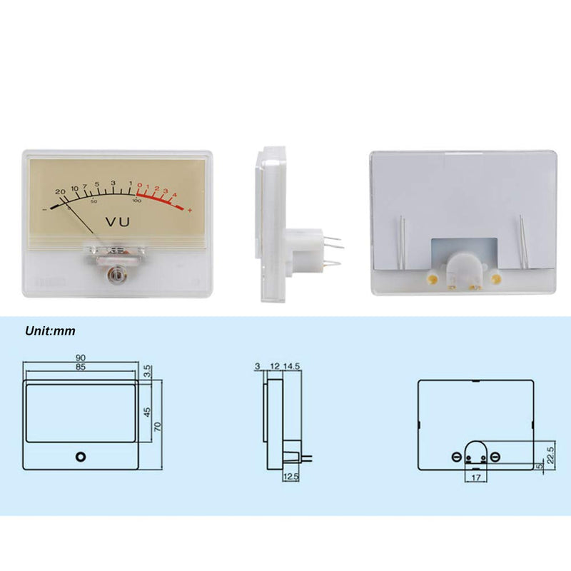 [Australia - AusPower] - T‑90 VU Meter Header DB Test Meter Amplifier Level Meter With White Light Bulb Audio ABS Material for Recording Studio Car Audio Transform 