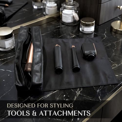 TREND-X hair styling tools organizer bag with heat-resistant mat, black storage case for hot tools