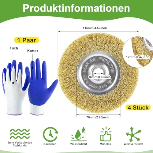 Joint Brush Brass Brush Steel Brush Pack of 4 Compatible with Gloria Multibrush | and other wire brushes, metal brush, weed brush accessories for Gloria grout cleaner from weeds, moss stones