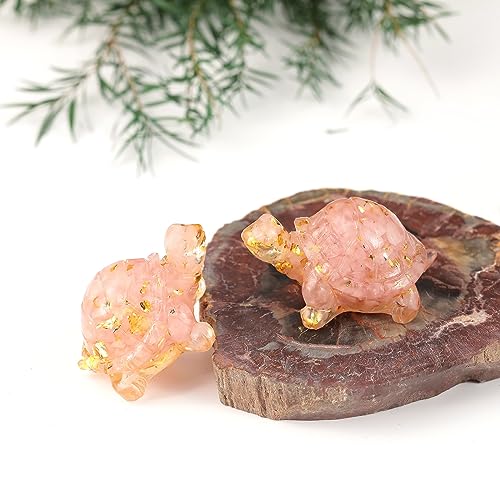 Rockcloud Pack of 2 Rose Quartz Crystal Resin Turtle Pocket Stone Pink