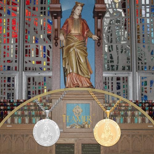 TEAMER Dainty Saint Dymphna Medal Necklace Patron Saint Pendant Stress Anxiety Mental Health Religious Jewelry with Protective Amulet Gold