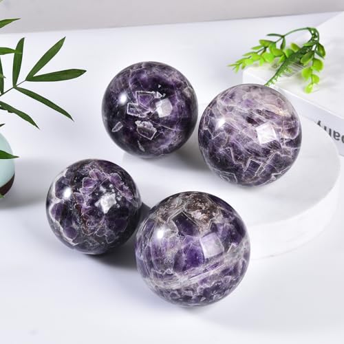 JIC Gem 2.7-3.1 inch(70-80mm) Large Chevron Amethyst Crystal Ball Healing Crystals Sphere with Wooden Stand Meditation Home Decor 2.7-3.1 inch(70-80mm)