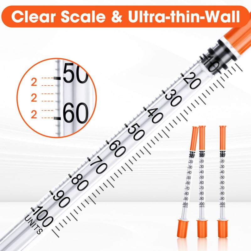 U-100 1ml Syringe 31G 5/16 Inch, 1cc Syringes for Lab Supplies Dispensing Supplies, Individually Wrapped, 100 Pack 1mL 31 Gauge 5/16 Inch