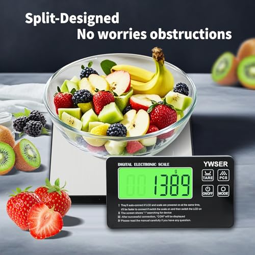 Food Scale, 33lb Split-Designed Digital Kitchen Scale Grams and Ounces with Remote LCD Display, 7 Units & Tare Function for Baking/Cooking/Dieting/Meal Prep Silver&Black
