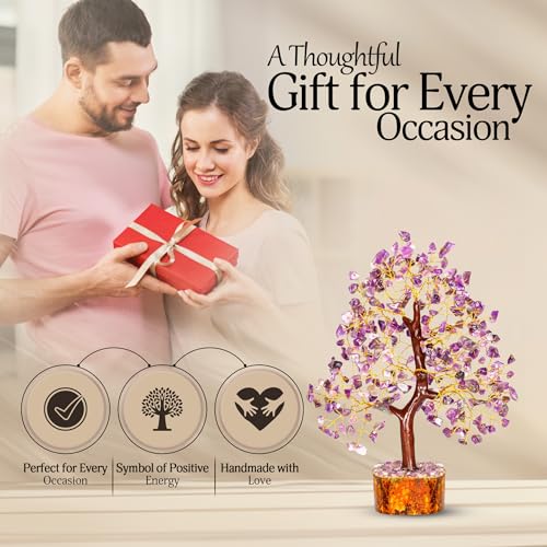 YATSKIA Amethyst Crystals Tree of Life - Spiritual Decor - Good Luck Gifts - Meditation Accessories - Chakra Stones - Money Tree - House Warming Gifts for Home Purple