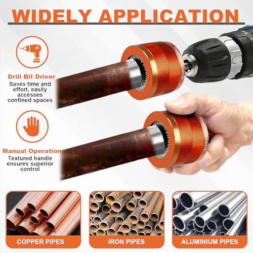Pipe cleaner, copper pipe cleaner for drilling set - 2-piece, metal pipe cleaning brush set, professional pipe tools, for removing rust stains and paint stains (Orange) Orange
