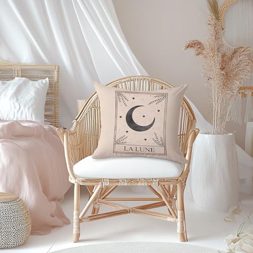 Boho Moon Tarot Pillow Covers 18x18, Witchy Room Decor, La Lune Mystical Botanical Crescent Moon Celestial Spiritual Decorative Throw Pillow Covers Pillowcases 012