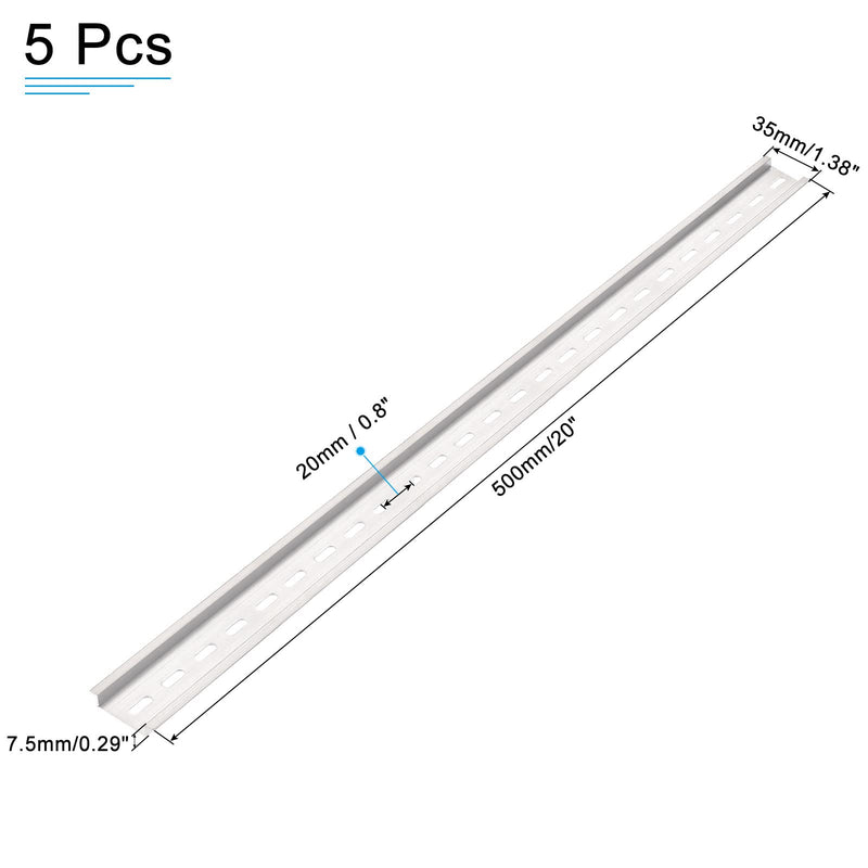 [Australia - AusPower] - MECCANIXITY DIN Rail Slotted Aluminum Mounting Guide 500mm Long 35mm Wide 7.5mm High Silver Tone Pack of 5 500mm x 35mm 