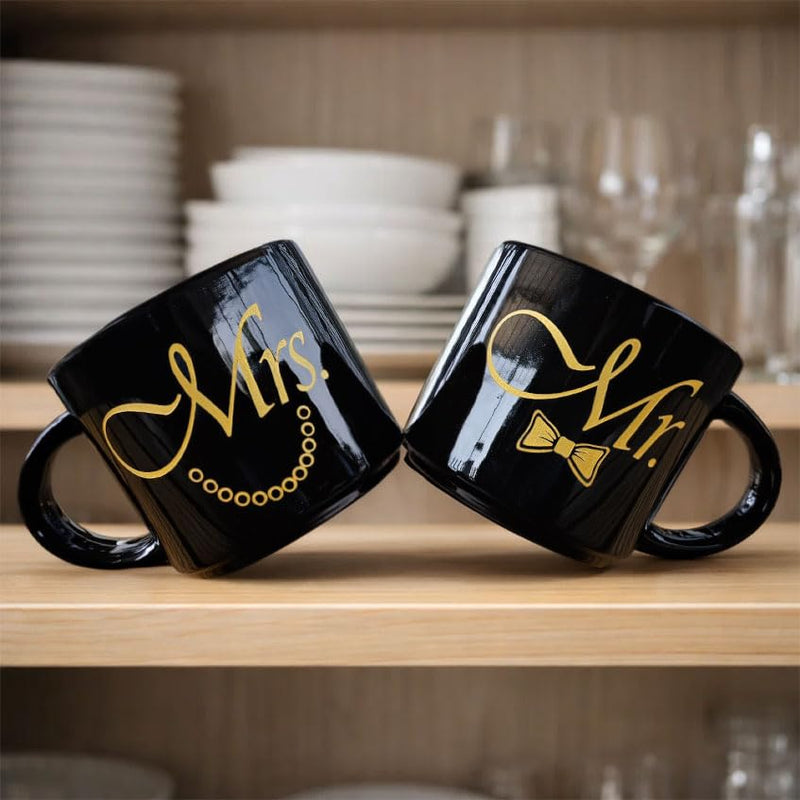 Mr and Mrs Mug Set, Mr Mrs Wedding Gift for Couples, 17 Oz Funny Couple Coffee Mug with Hidden Bottom Design, Newlywed Gift, Bride Groom Present, Anniversary Engagement Gift, His and Hers Mug Mr Mrs Mug