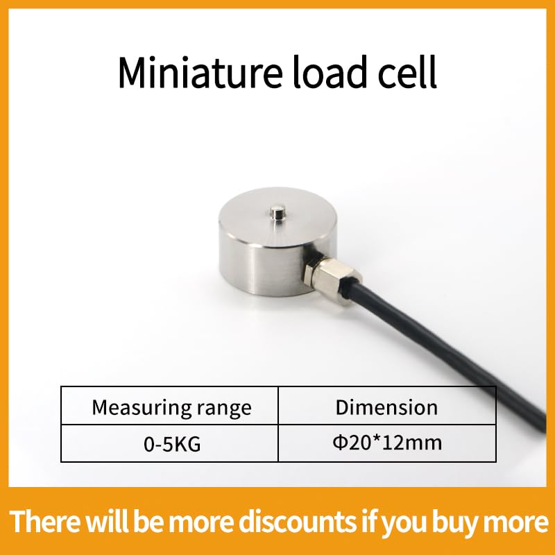 Micro Load Cell,Button Type Scale Weigh Force Pressure Sensor,Diameter Φ20 Mm 12mm Cable with 3m Cable (0-5KG) 0-5KG