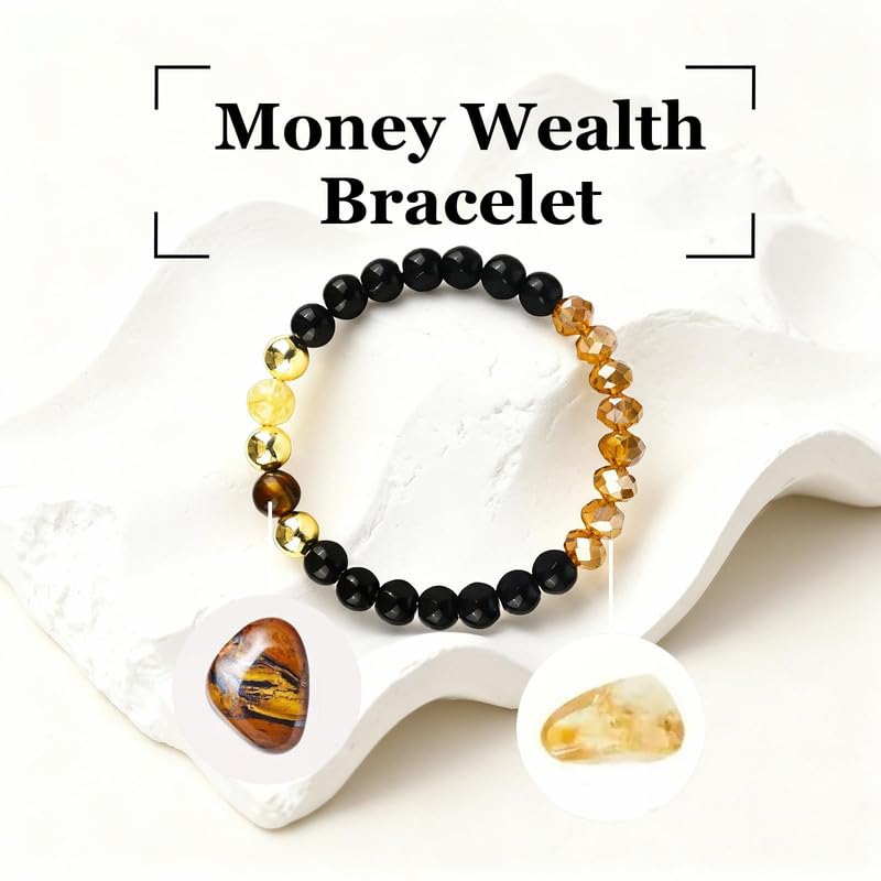Money Bracelets for Women, Jade Bracelet for Wealth Attraction, Healing Crystal Protection Jewelry, Gift for Her Black mixed bead bracelet