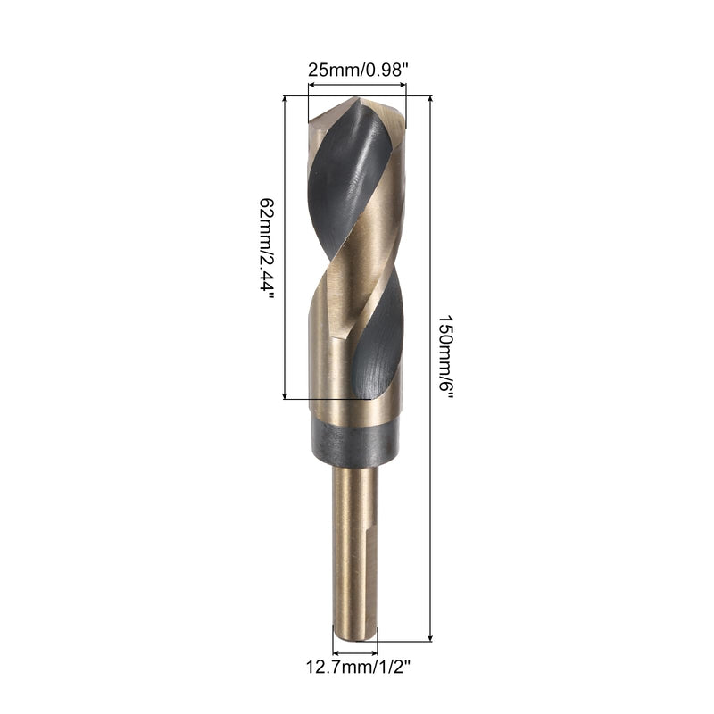 uxcell 2pcs Reduced Shank Twist Drill Bits 25mm Black Nitride & Gold Titanium Coated High Speed Steel 4341 with 12.7mm (1/2") Shank for Stainless Steel Alloy Metal Plastic Wood 25mm x 12.7mm 2