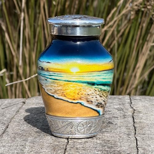Waves on The Beach Keepsake Urn for Adult Human Ashes | Handcrafted Funeral Memorial | Seascape Funeral Decorative Cremation urn for Women and Men Small Waves