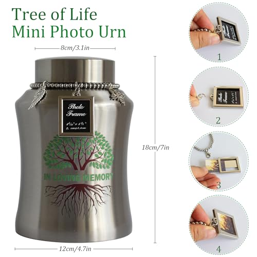 Medium Urn for Human Ashes with Picture Frame Stainless Steel Tree of Life Cremation Big Urn Decorative Memorial Funeral Burial Urn for Ashes Dad Mom Male Female Keepsake Small urn for Human