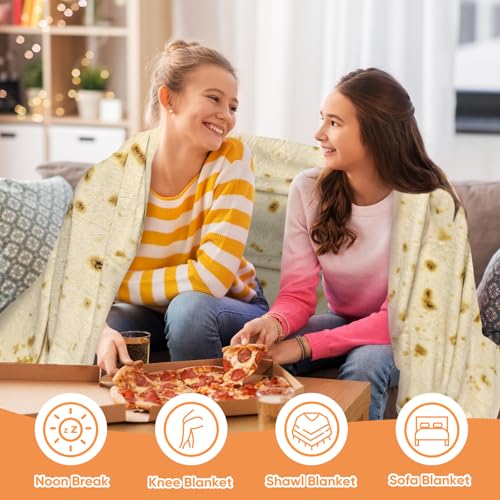 Bcareself Tortilla Blanket 71 inches 2.0 Double Sided Adult Size Giant Double Sided for Kids Funny Realistic Food Personalized Throw Blanket Novelty Gift Taco Blanket Soft Flannel Beige