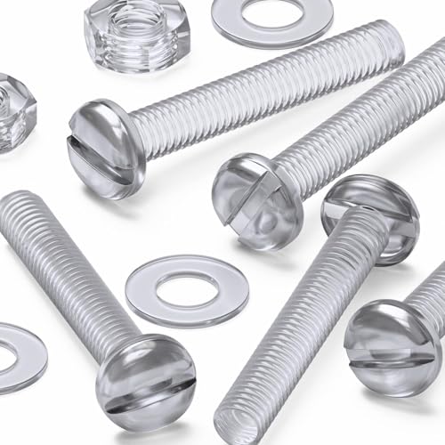 Caterpillar Red 50x clear acrylic slotted pan head screws and bolts, M3 x 20mm, with nuts and washers