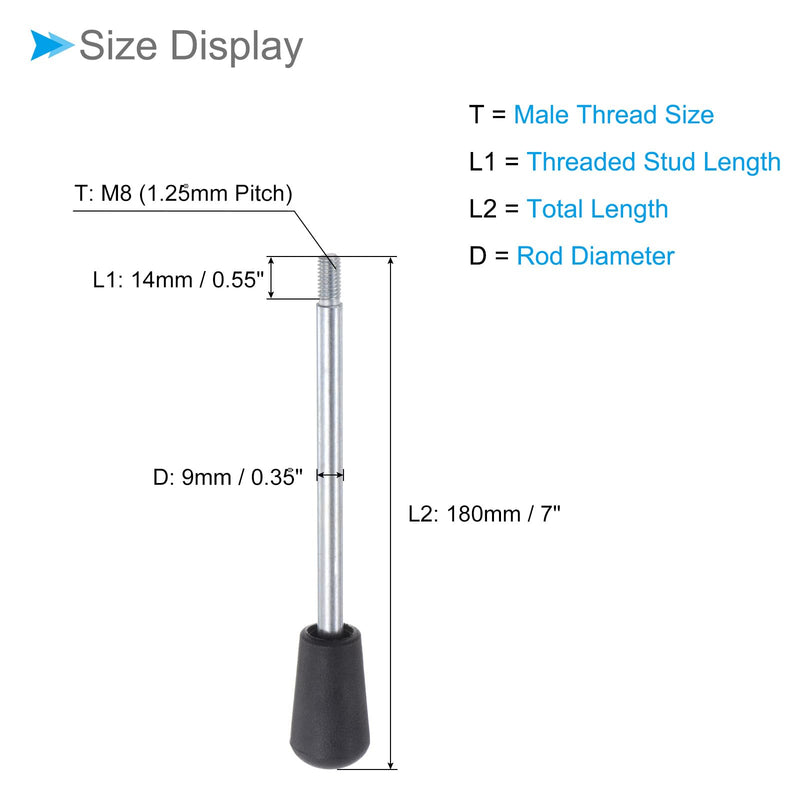 [Australia - AusPower] - Revolving Crank Clamping Handle, M8 Male Thread 180mm Length, Chrome Plated Long Arm Handwheel Handle Knob Black - (Applications: for Lathe Machinery), 4-Pieces 