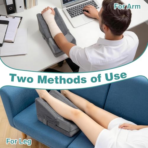 Arm Wedge Pillow Adjustable Arm Elevation Pillow with Pocket High Density Foam Ergonomic Hand Elbow Support Pillows with Removable Cover, Grey