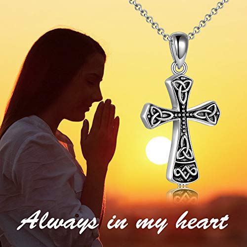 VONALA Celtic Cross Urn Necklace for Ashes Sterling Silver Cremation Memorial Jewelry Vintage Religious Jewellery