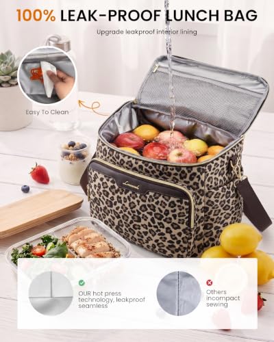 LOVEVOOK Insulated Lunch Box for Women, Wide Opening Adult Lunch Cooler Bag Leopard Medium(11L)