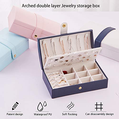 Fullgaden Jewelry Box,Necklace Ring Storage Organizer Double Layer Travel Synthetic Leather Jewel Cabinet Gift Case for Women, Blue