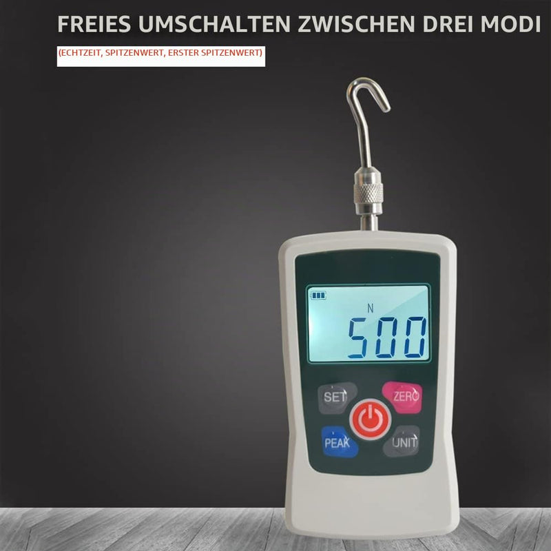 Digital Force Meter 500N/50kg/110lb/1760oz Portable Push Pull Force Meter Switchable Backlit Mini Dynamometer with 6 Light Heads Storage Case Automatic