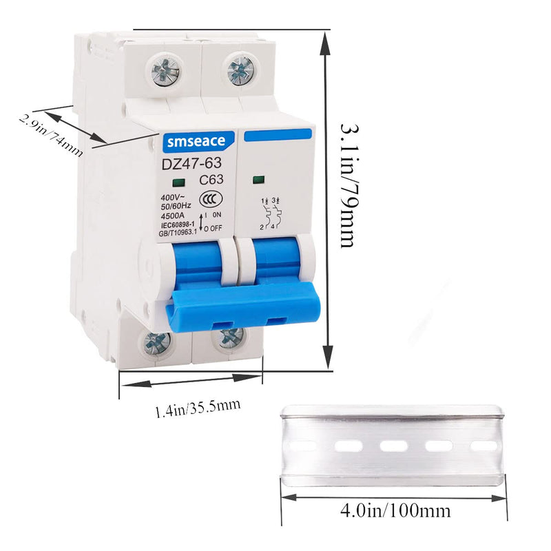 [Australia - AusPower] - smseace Miniature Circuit Breaker Low Voltage AC 32A 400V,2 Poles AC Disconnect Switch C32 DIN Rail Mount Used to Protect Circuit Equipment 