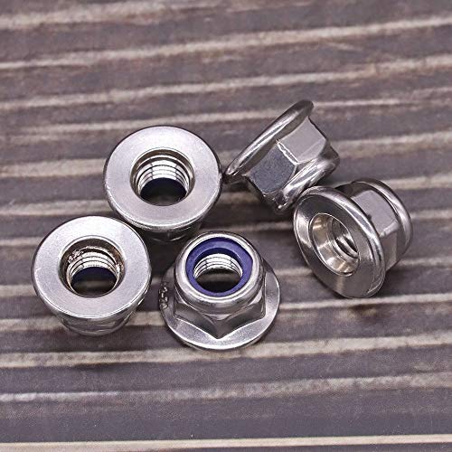 [Australia - AusPower] - M8 x 1.25mm (10 PCS) Flange Washer Nylon Insert Hex Locknuts Lock Nuts, 304 Stainless Steel 18-8, Bright Finish, Coarse Thread UNC, A2-70 SS, DIN6926 M8-1.25 10 