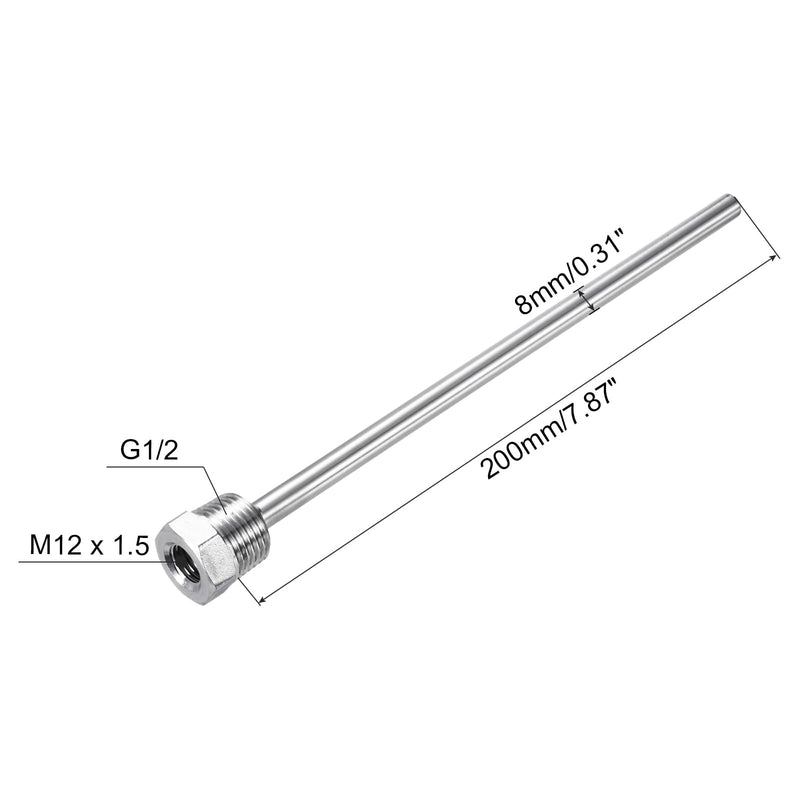 [Australia - AusPower] - QUARKZMAN Thermowell Weldless Stainless Steel 304 Stainless Steel 8 mm Diameter G1/2 with Cable Gland 200 mm Length for Beer Fermentation Container, White, Pack of 2 