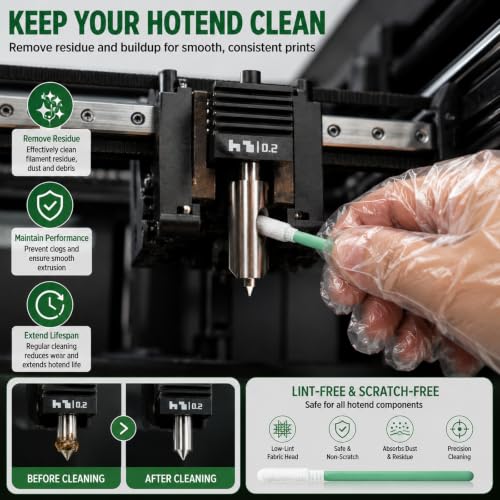 150PCS Microfiber Cleaning Swabs, 5-Size Lint Free Swabs Cleaning Q Tips for 3D Printers, Drones, Camera Lenses, Optics, Electronics, Auto Detailing, Arts and Crafts Green