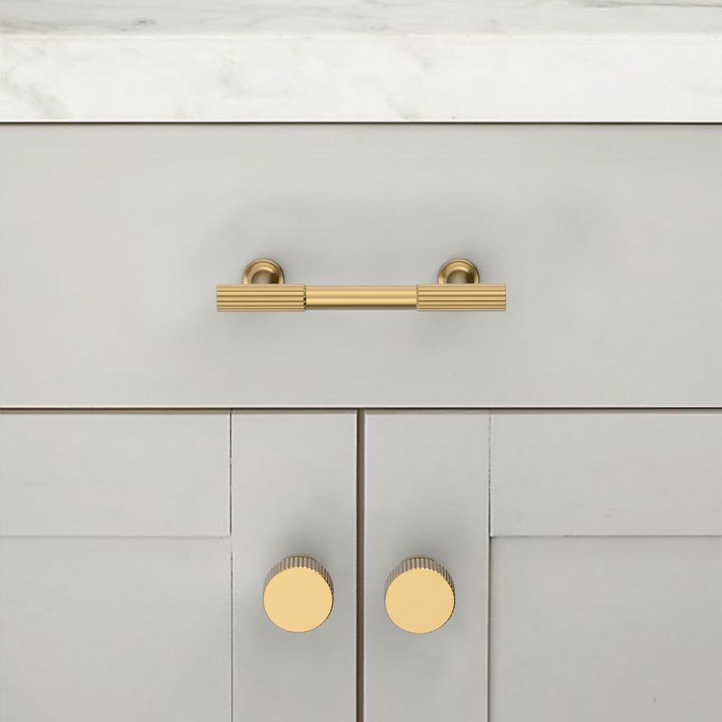 10 Pack Brushed Brass Cabinet Pulls 3 Inch(76mm) Kitchen Cabinet Handles Solid Zinc Alloy Cabinet Hardware Drawer Pulls 3" Hole Center 10