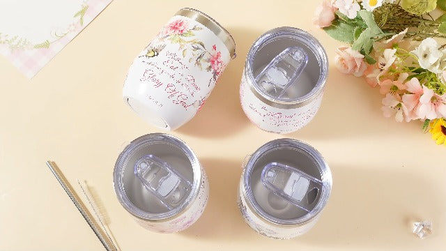 Sliner 4 Pcs Christian Gifts for Women 12 oz Floral Bible Verse Tumbler