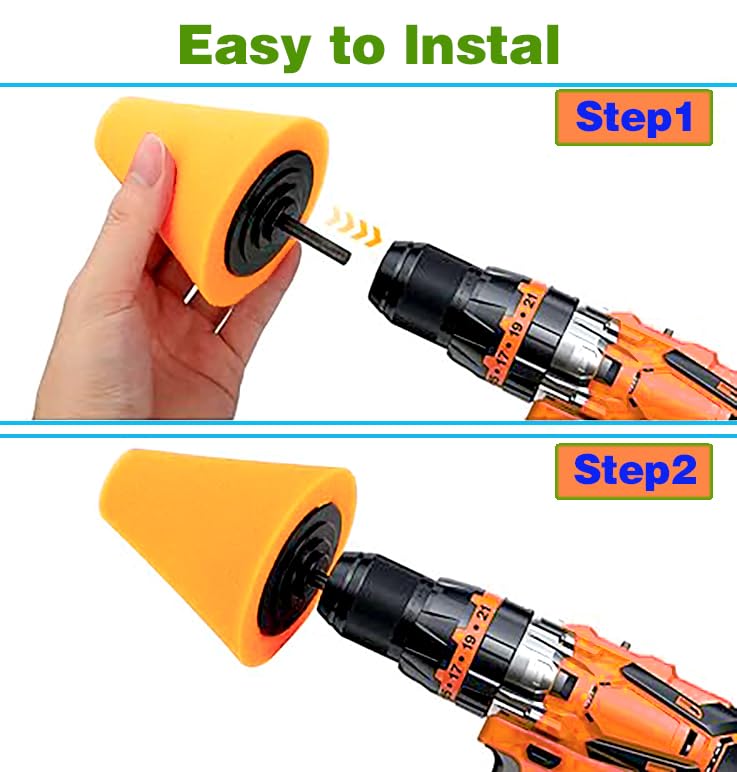 6PCS Car Wheel Hub Drill Buffing Sponge Pads Kit,3 Inch Shank Polishing Pads for Wheel Hub Cleaning, Auto Cone Metal Polish Buffing Polishing Ball,for Automotive Car Wheels Care Buffing Tool