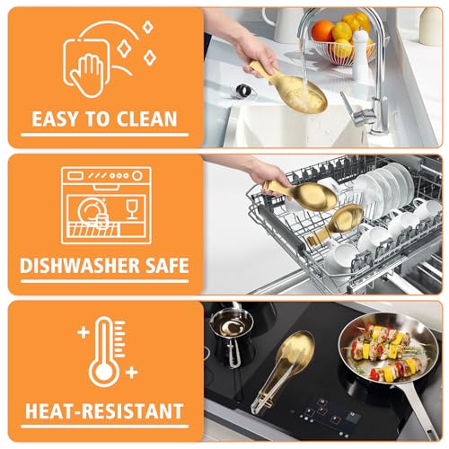 VanlonPro Stainless Steel Spoon Rest, Spatula Ladle Holder, Stainless Steel Utensil Spoon Rest Holder, Brushed Finish, Dishwasher Safe 9.8 x 3.7 Inch (Gold + Black, 2PCS) 2.#Gold+Black